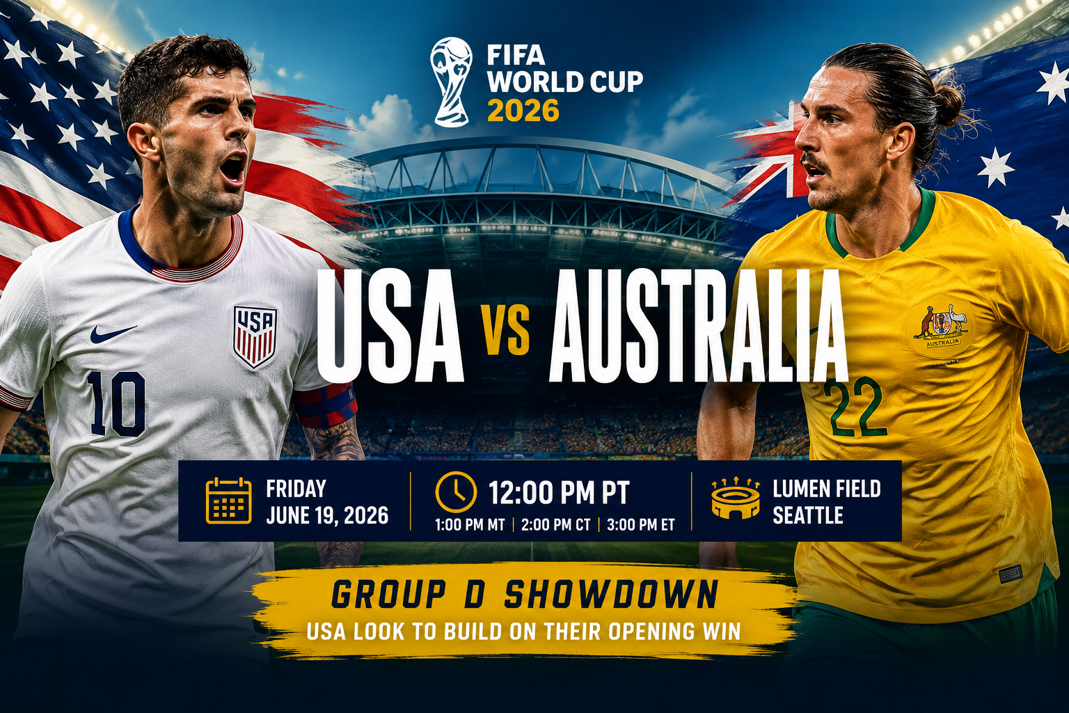 USA vs Australia World Cup 2026: Kickoff Time, TV Channel and Group D Stakes